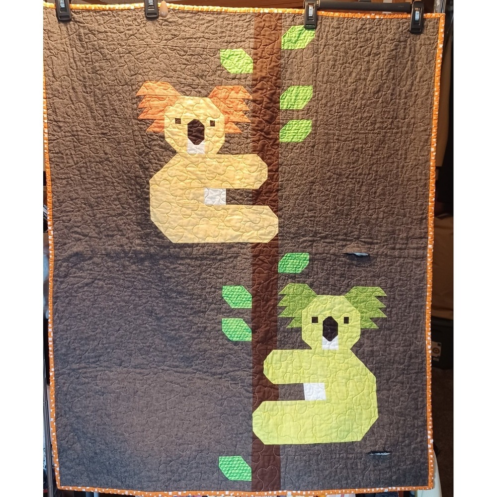 Handmade quilt "Koalas" pattern by Elizabeth Hartman, Soft Green Reverse Side